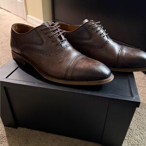 Classic Solid Vercini Leather Oxford Shoes – Brown (Style 1011)  ￼
